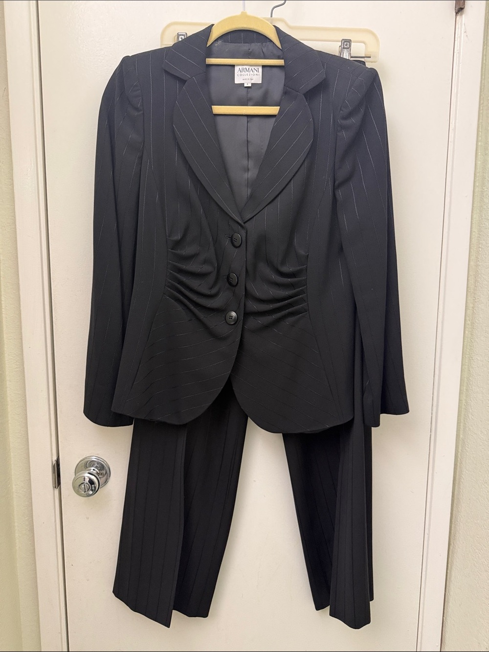 Armani Collezioni Black Pinstripe Suit Size 6